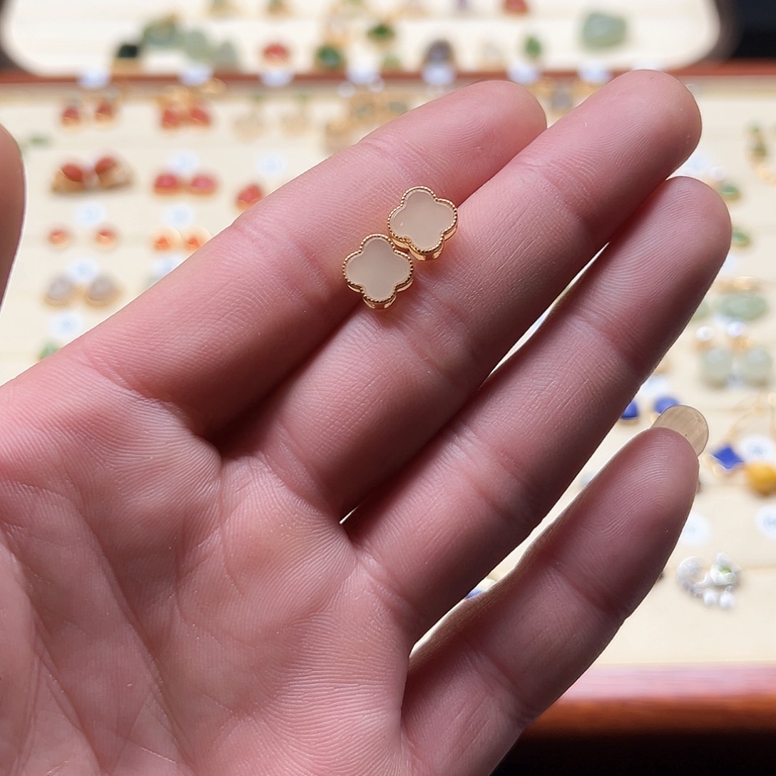 和田玉耳饰银S925镶嵌