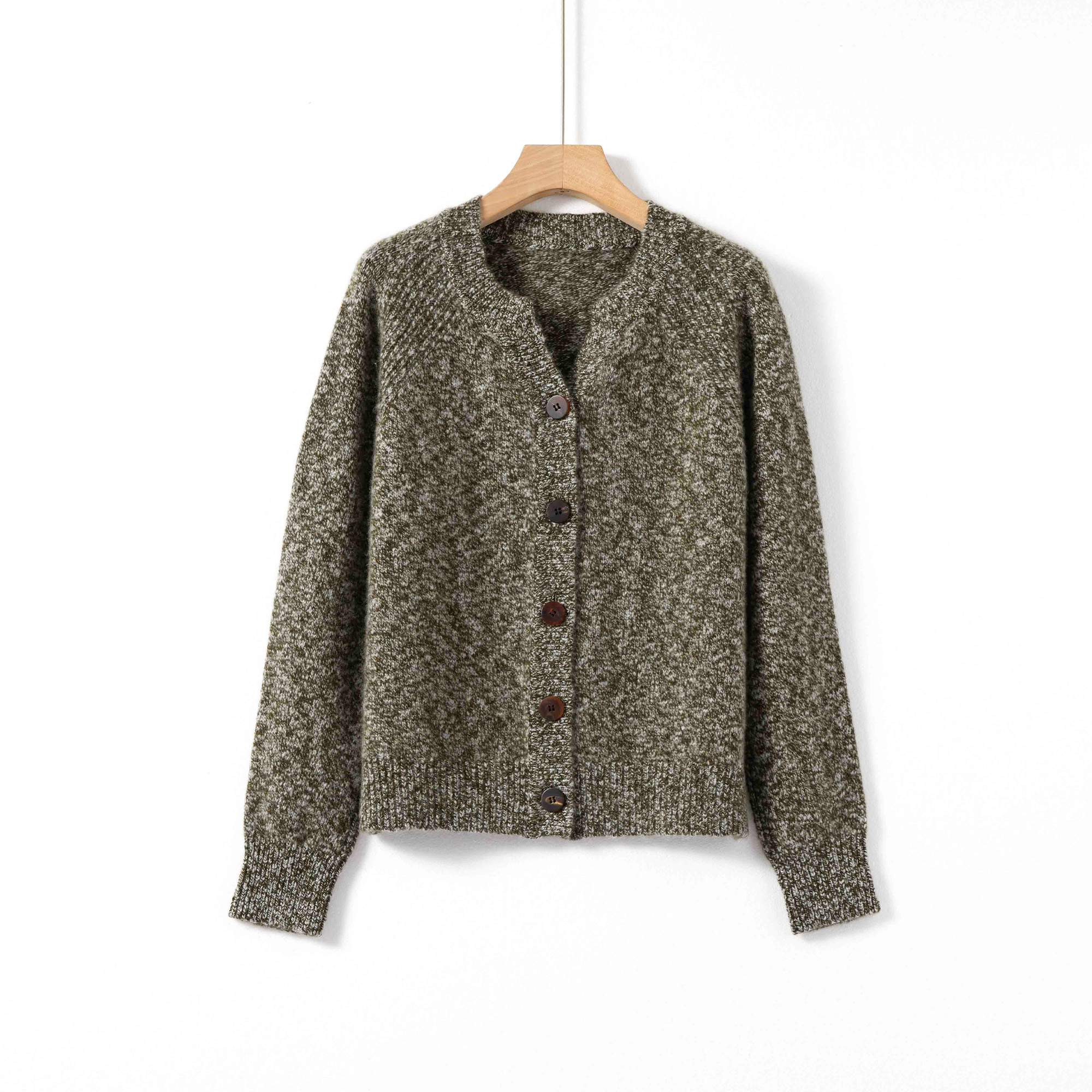 【洪陵】纯羊绒大肚纱加厚款长袖针织女开衫1037