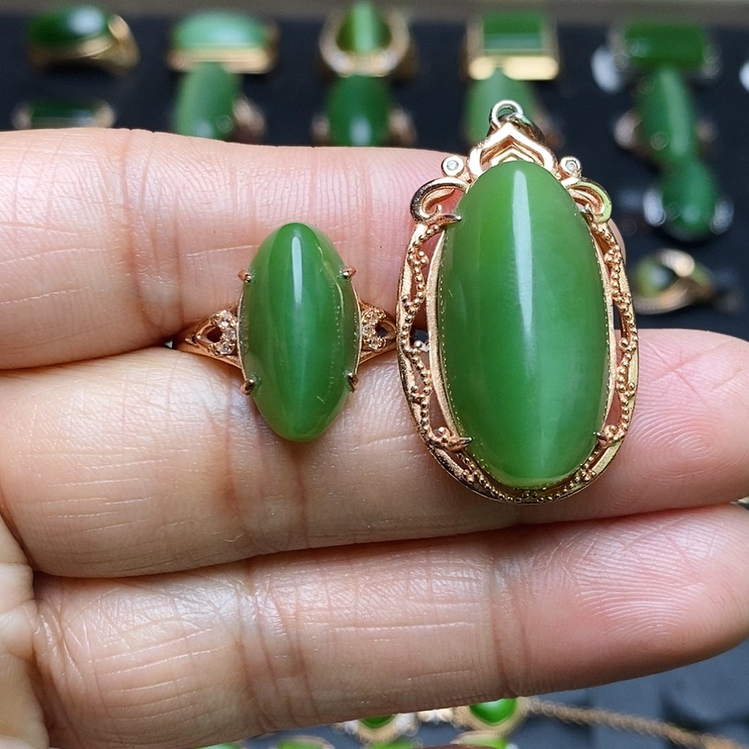和田玉（碧玉）套装银S925镶嵌
