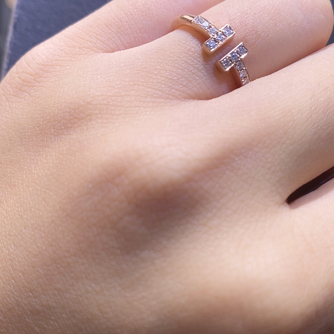 钻石戒指/指环18K金镶嵌双t戒指k黄11