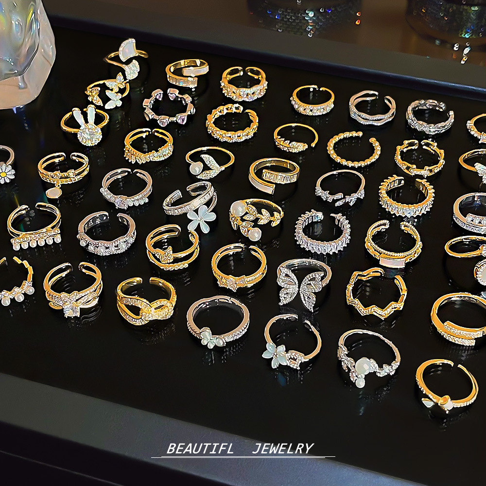 铜合金锆石戒指 时尚百搭ins风细戒气质轻奢简约网红小众