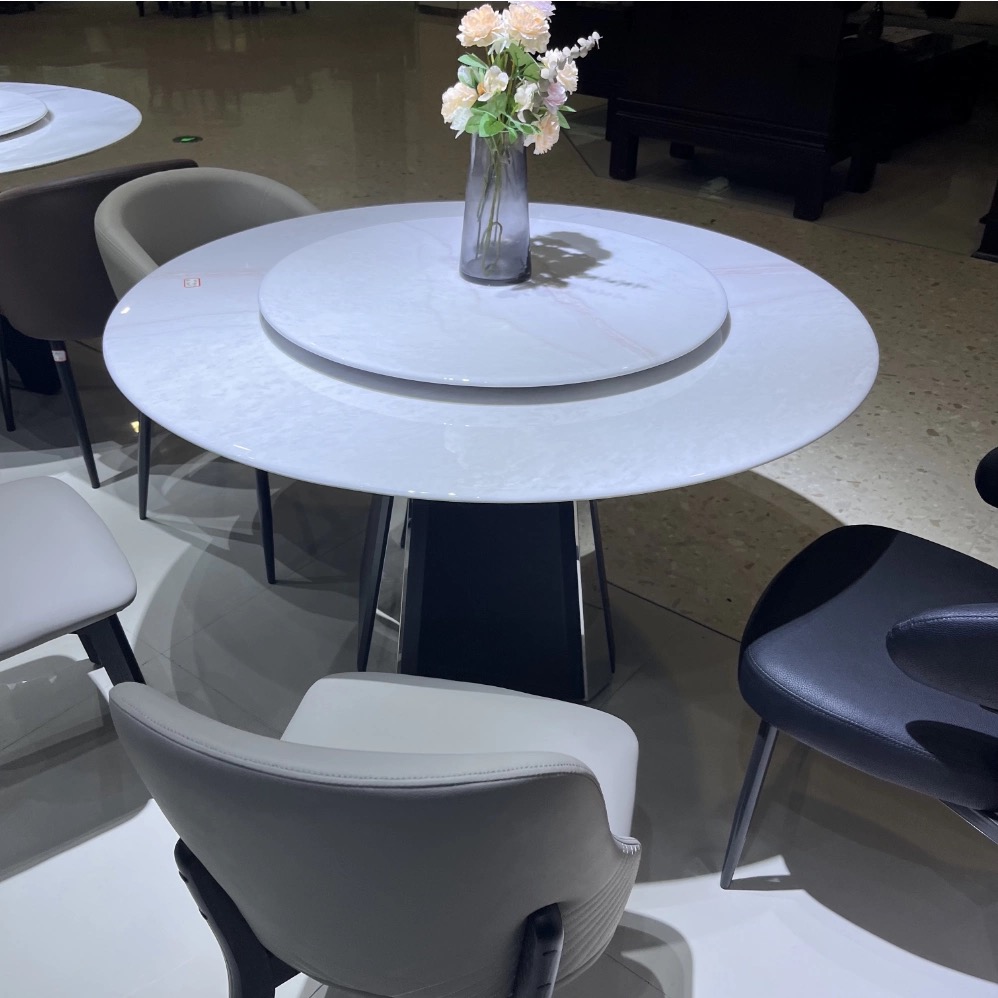 意式现代餐桌简约晶石餐桌椅组合轻奢家用客厅饭桌转盘大理石圆形