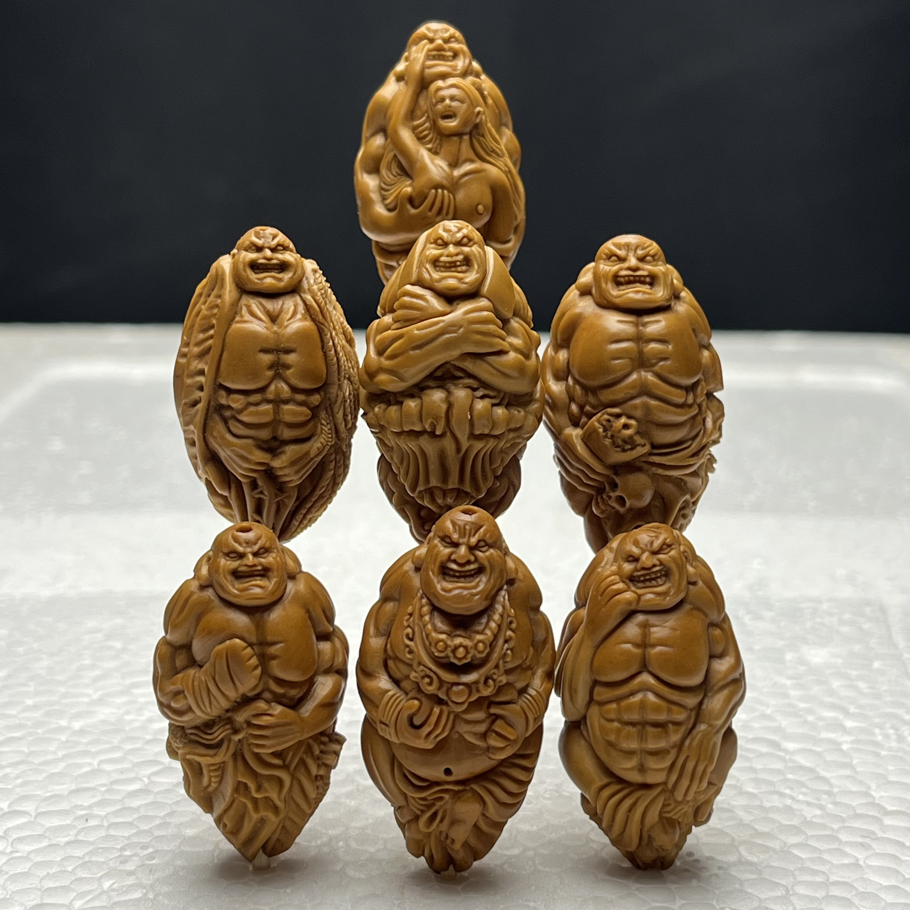 【北核文玩】橄榄核手串七宗罪文玩挂件非遗核雕手串1.9*3.5