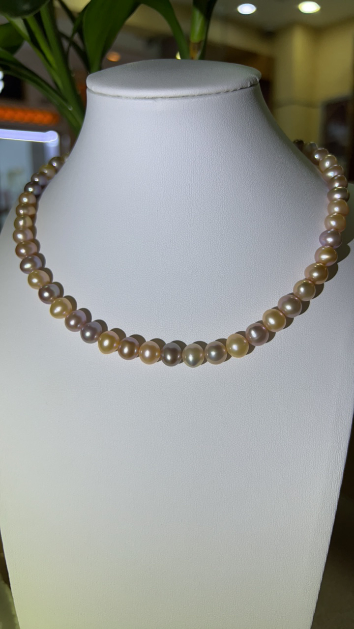 8-9天然淡水无核糖果色珍珠项链，时尚百搭温润有气质
