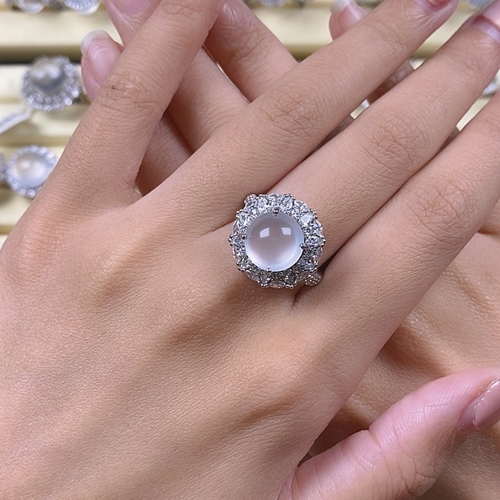 木***男石英质玉银S925镶嵌戒指