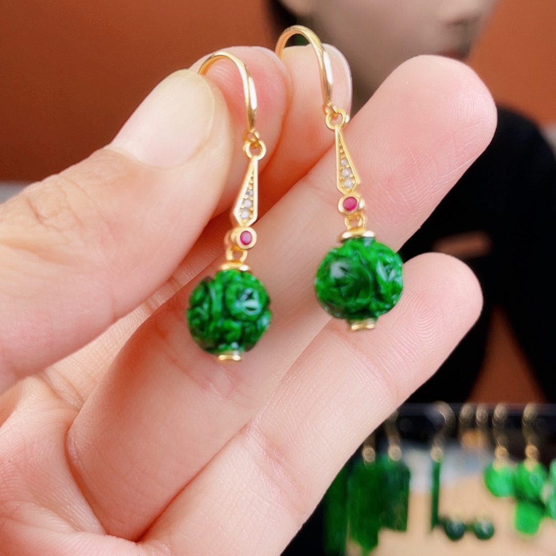 翡翠银S925镶嵌耳饰