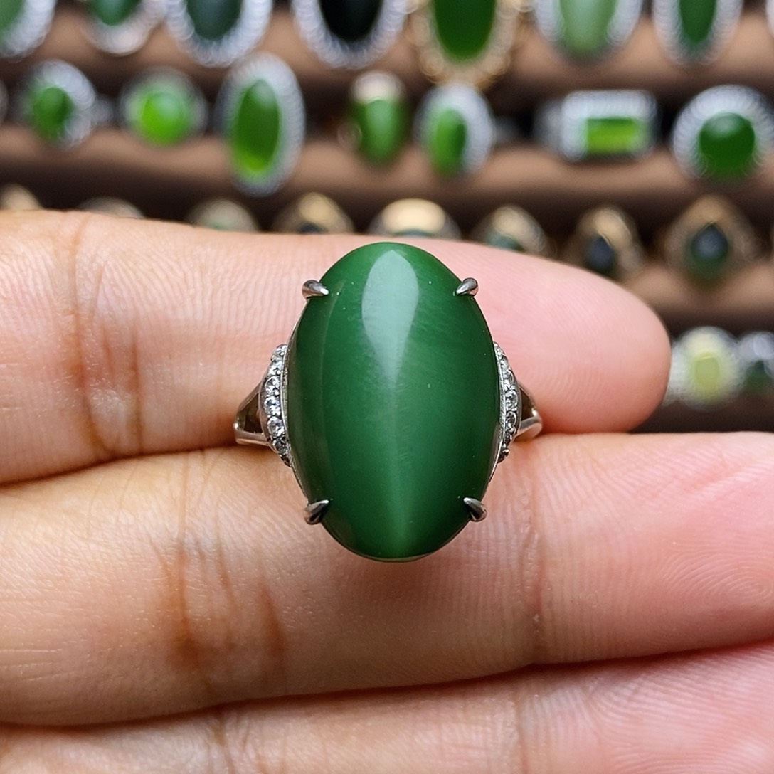 和田玉（碧玉）银S925镶嵌吊坠(不含链)戒指