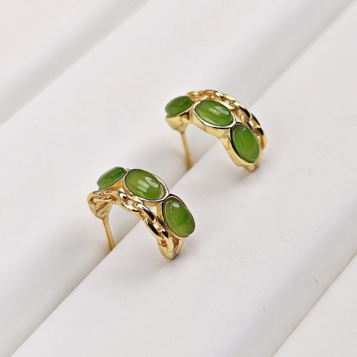 S925银碧玉蛋面耳饰时尚百搭气质出众耳钉