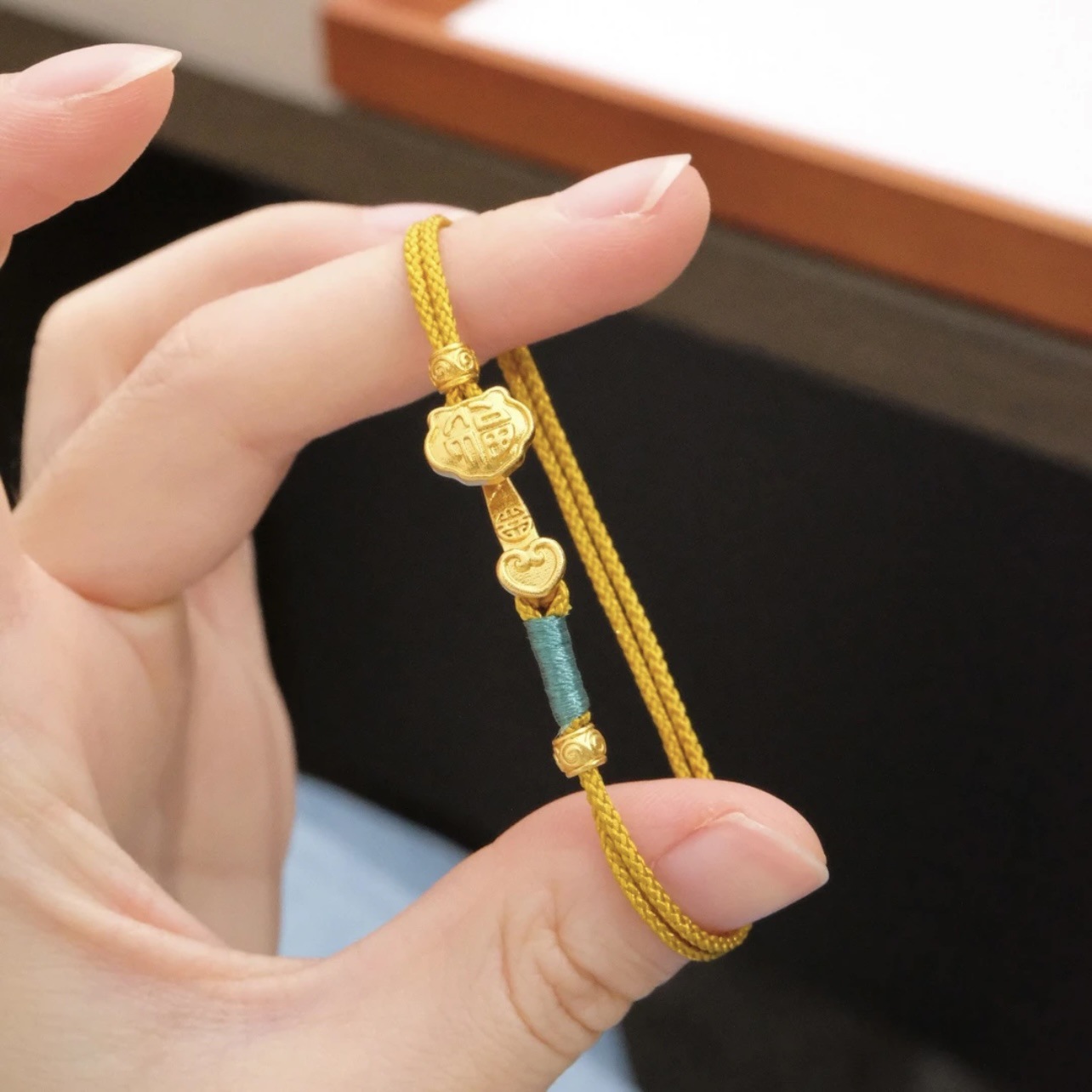 铜合金涤纶手链 镀真金强保色古法金随我心意如意高级感新款手链
