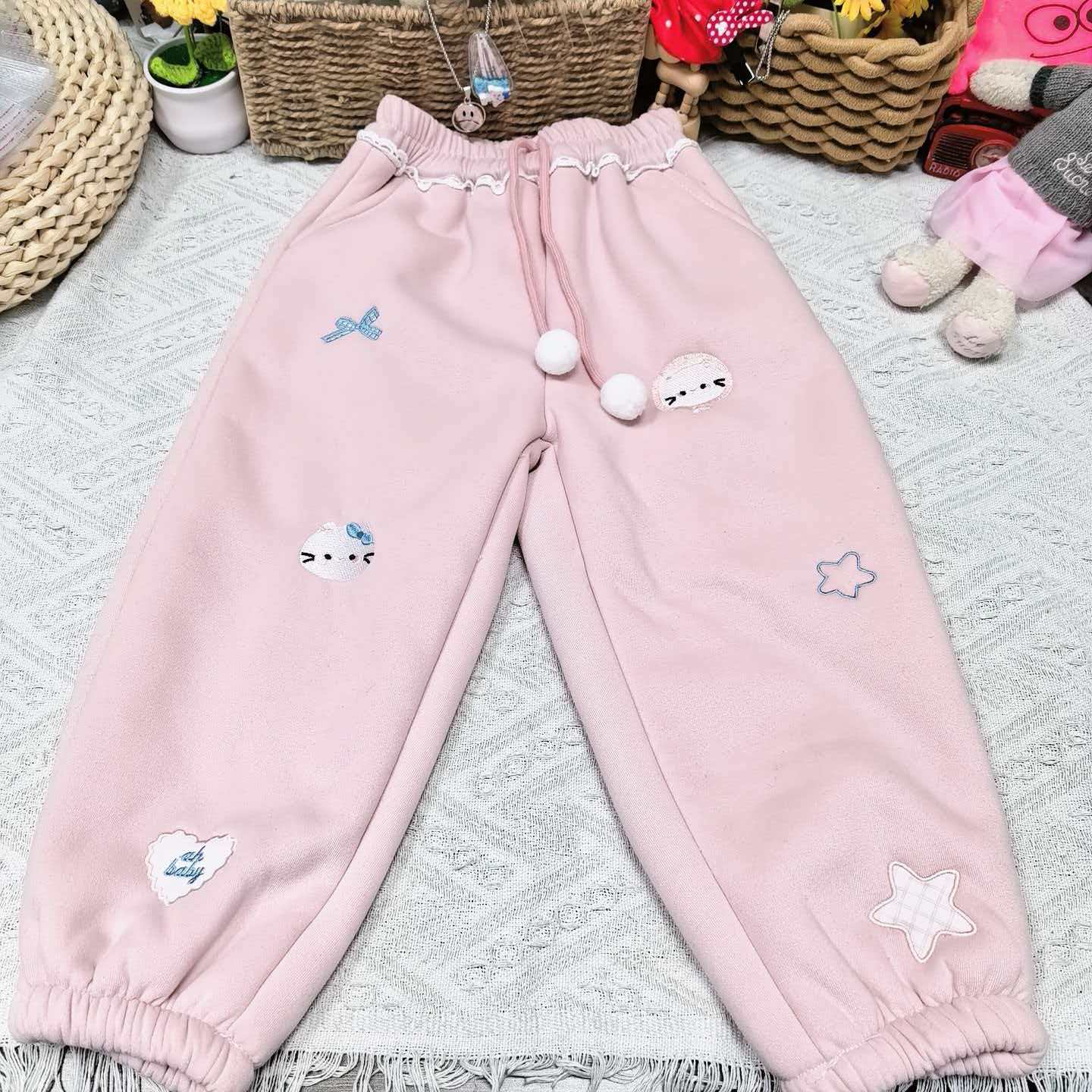 女童冬季加绒加厚粉色长裤040