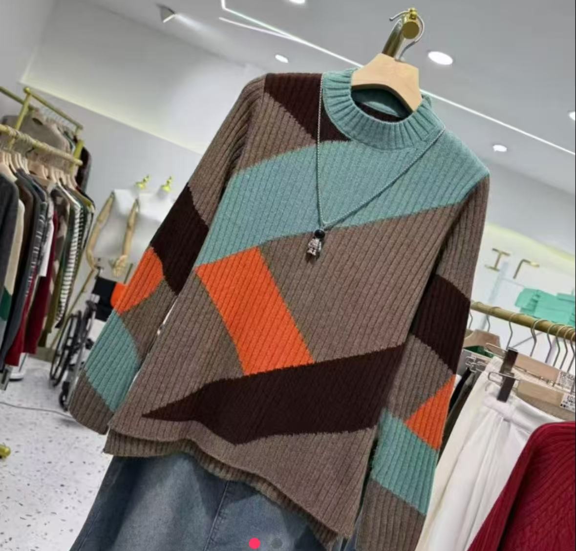 【湖蓝色不规则】30羊毛时尚套头针织衫毛衣