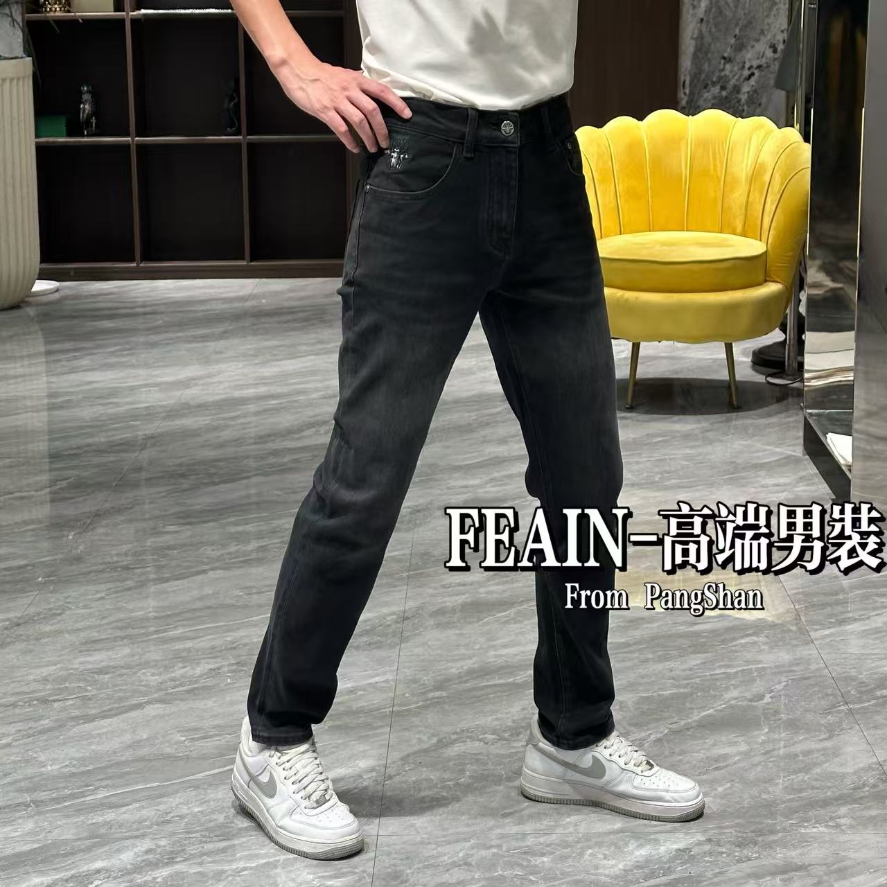 高端秋冬定制男士立体蜘蛛提花工艺弹力修身牛仔裤2612