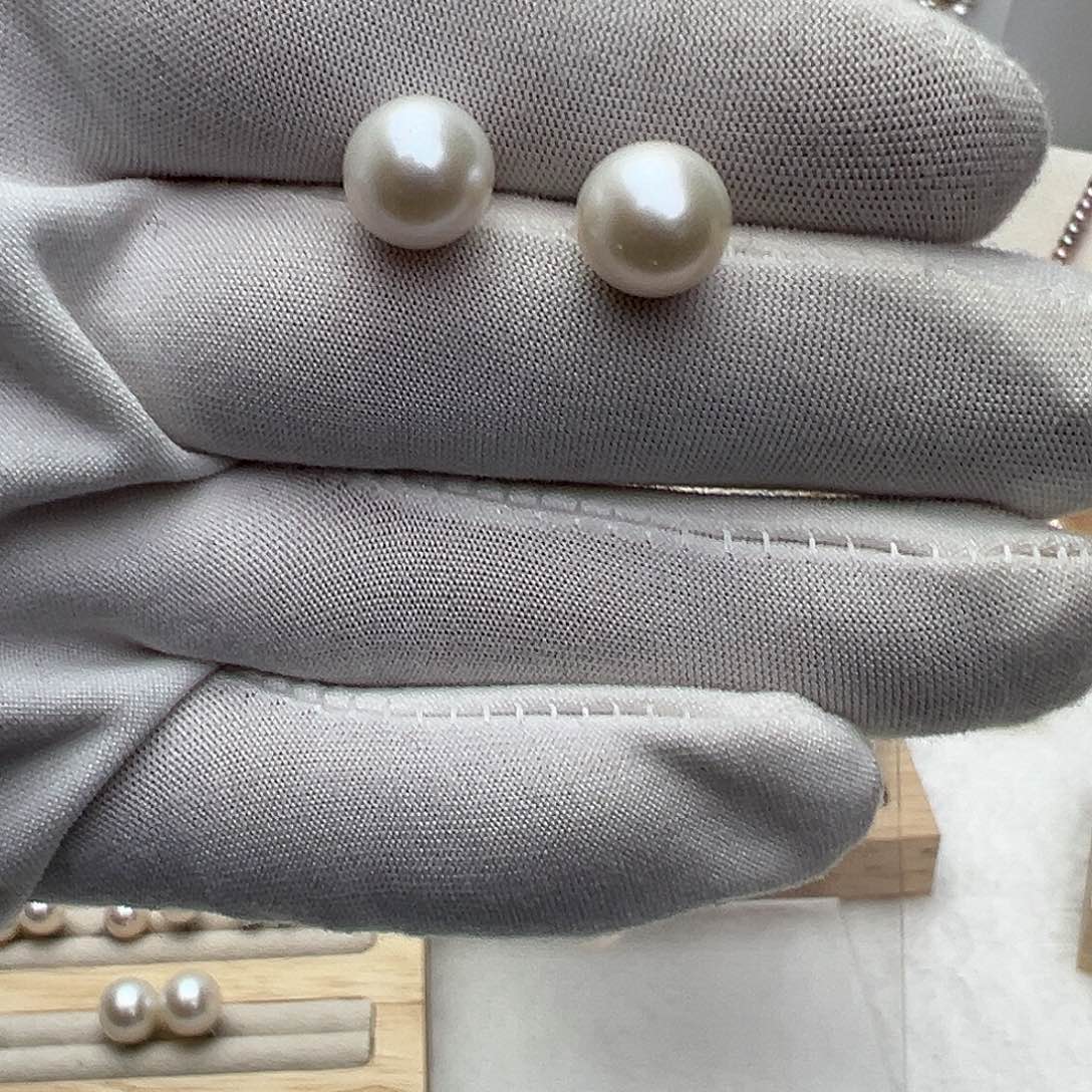 念***中淡水珍珠耳饰银S925镶嵌定制8-9mm无核正圆极光微瑕耳夹