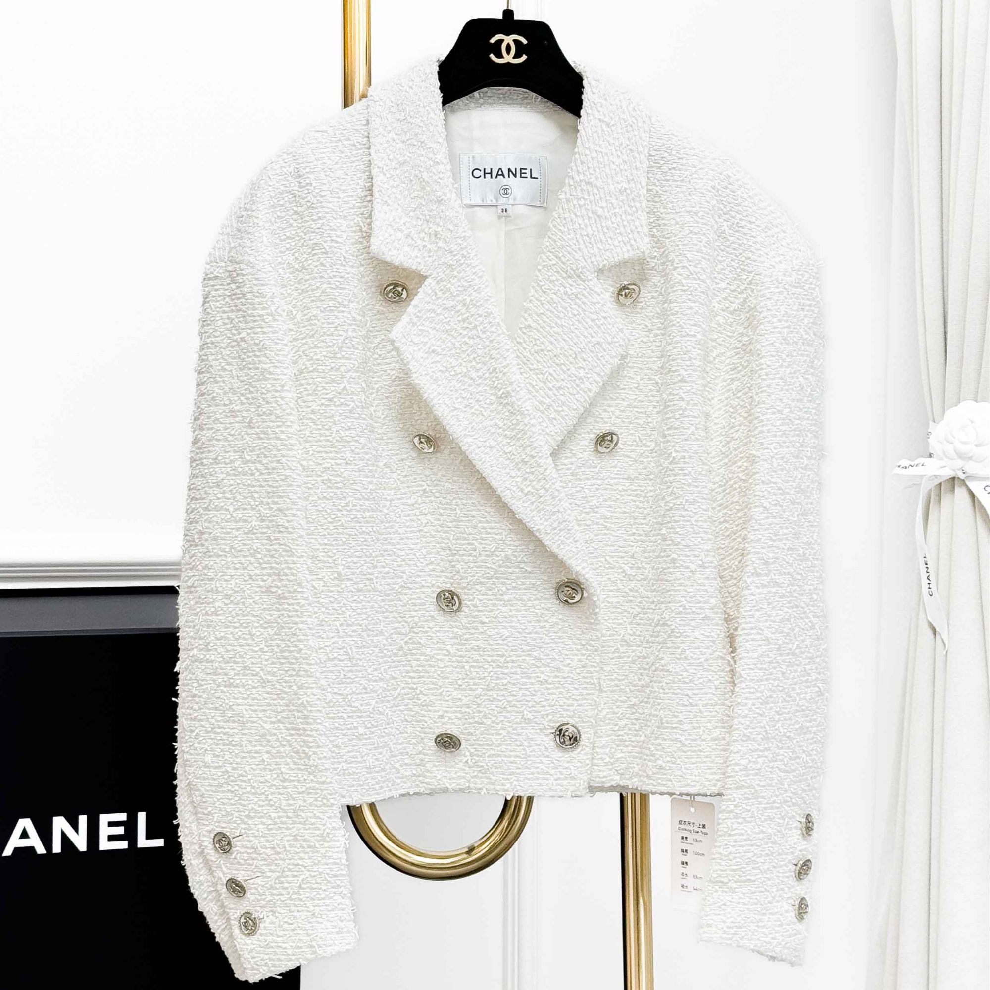 99新 Chanel/香奈儿 38码 白色 双排扣 长袖 短款 编织 外套