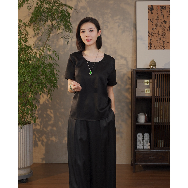 GONG QUE 新中式香云纱短袖上衣 241615