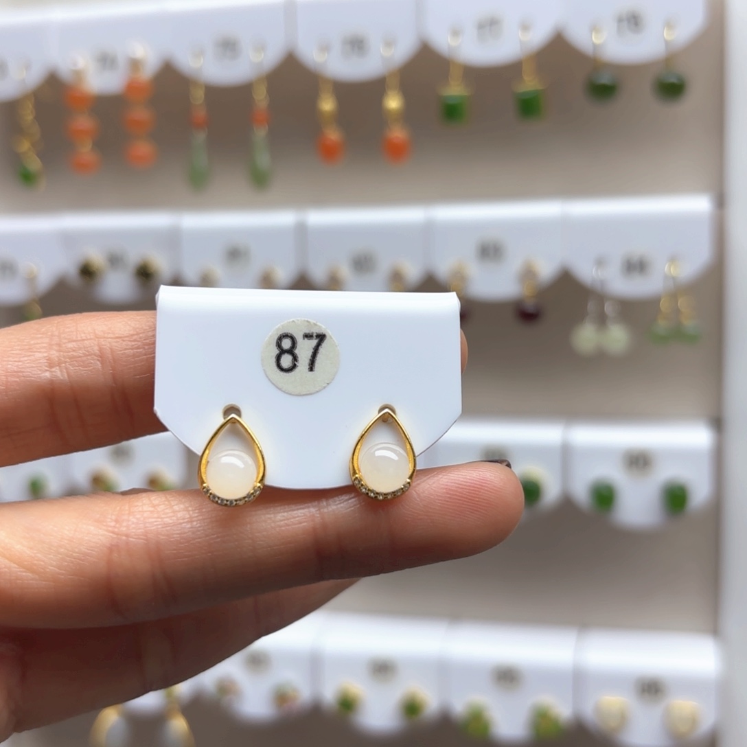 和田玉耳饰银S925镶嵌2