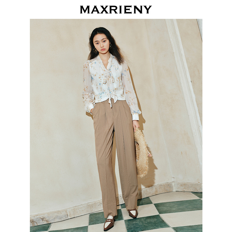 【达人专属】MAXRIENY摩登金属纽扣卷边裤女高级气质感修身显瘦女装