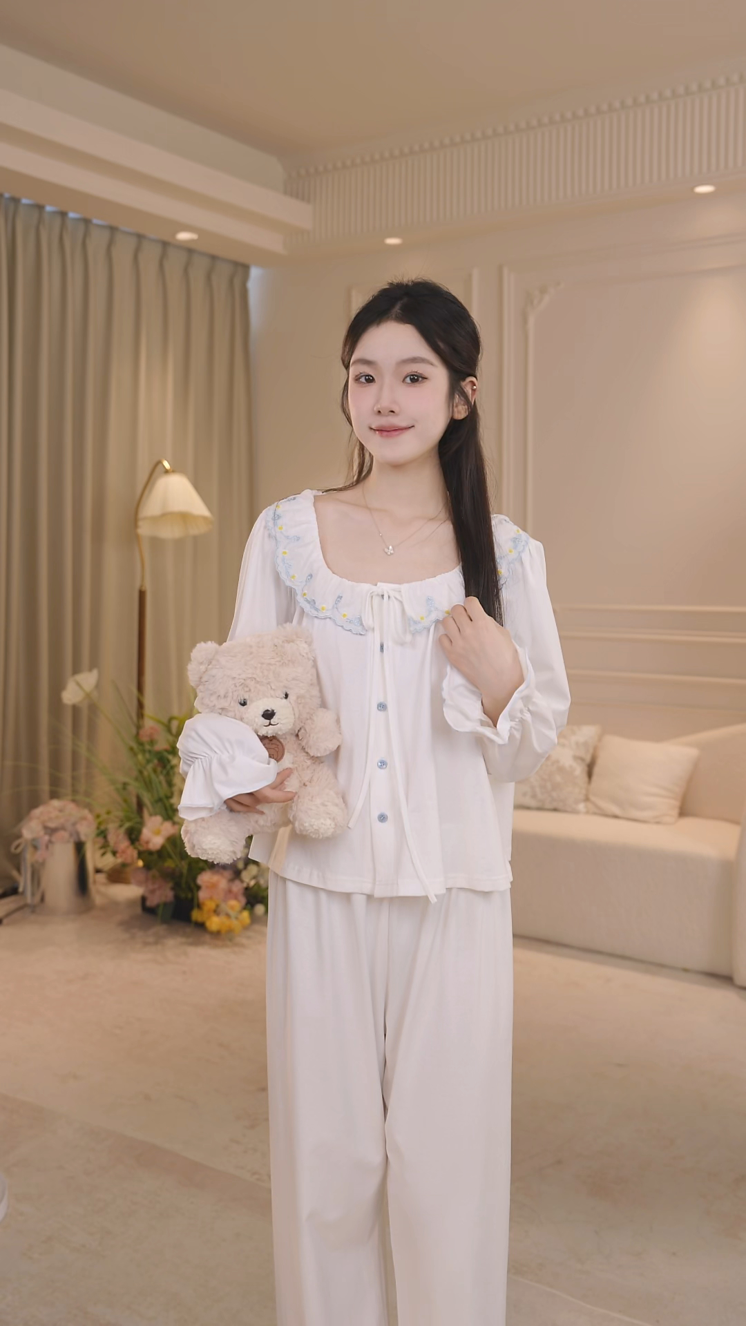 【露思同款】显瘦春秋季代尔棉宽松纯欲显白简约款长袖家居服可外穿