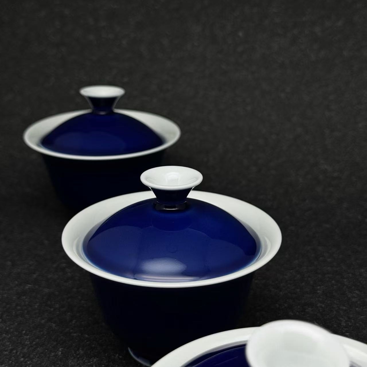 三时久-鼎器造|霁蓝釉盖碗（纯手工原矿料）