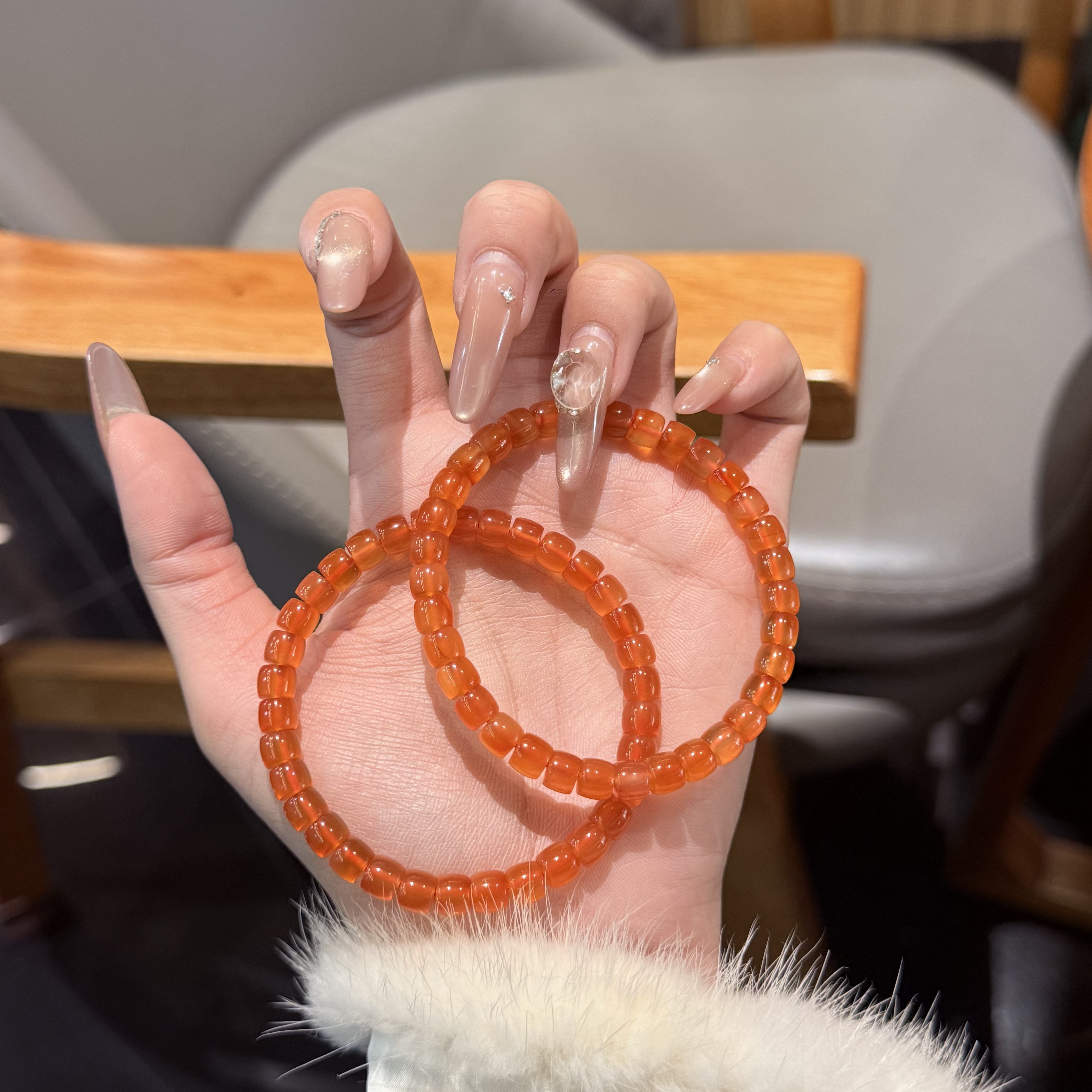 晶挖挖天然芬达冰红玛瑙直切5-6m手串时尚百搭（8993）多样性发其一