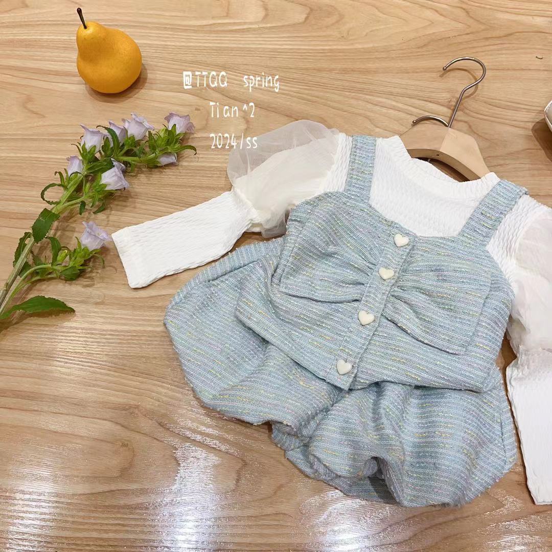 TTQQ-5008-儿童韩系百搭小香风花苞裤三件套套装（春款）