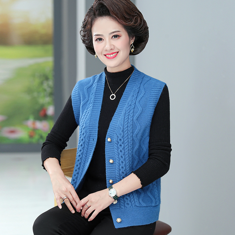 中老年妈妈装加厚针织开衫背心气质洋气秋冬款.8008
