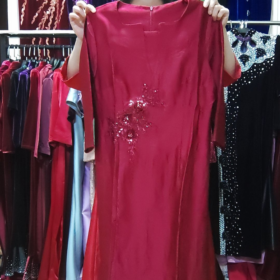 品牌枣红前开叉礼服裙4XL130-140内