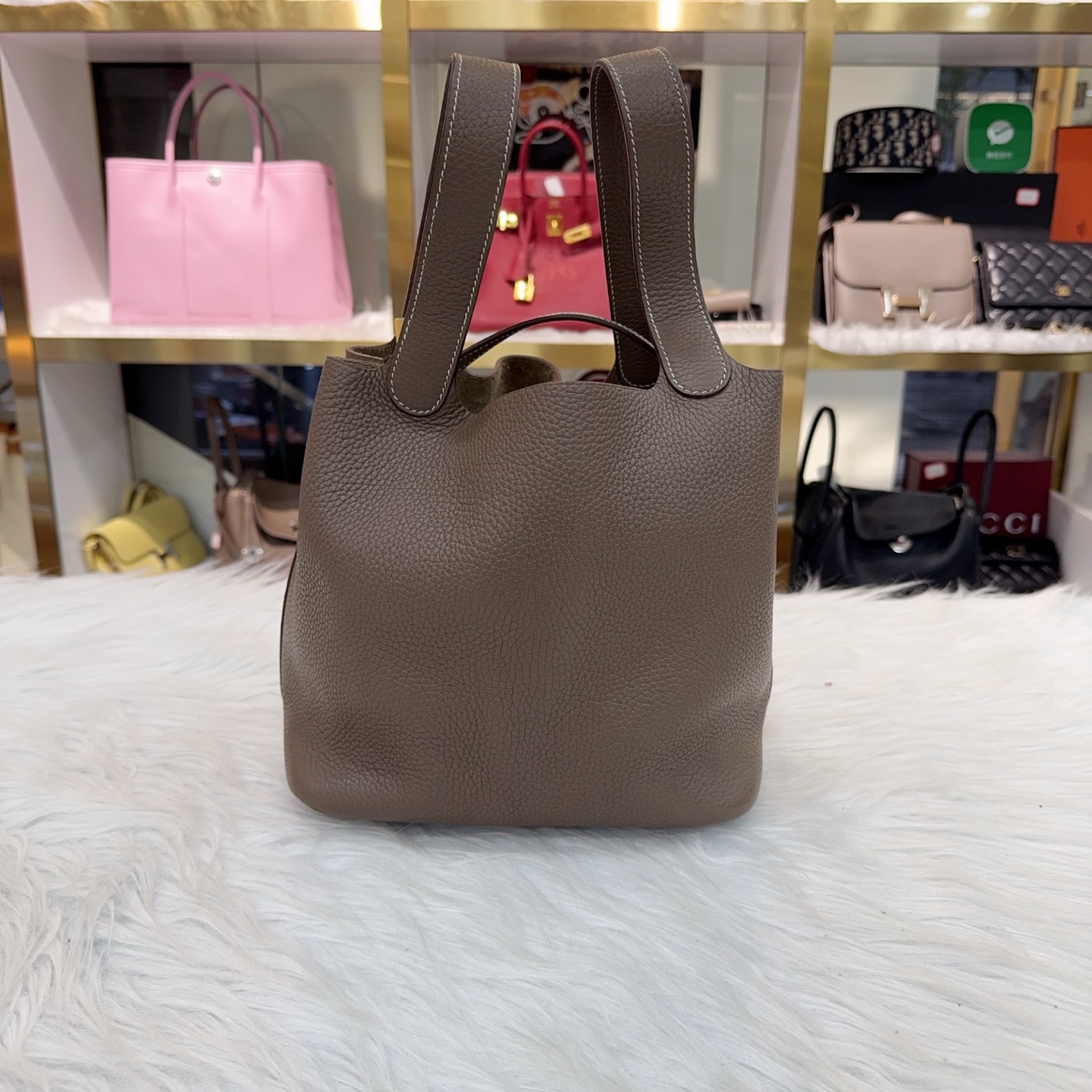 99新 Hermes/爱马仕 大象灰22菜篮子手提包，D刻