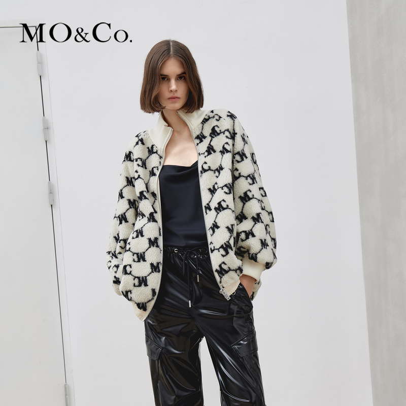 【达播用链接】MOCO秋季黑白MC提花宽松毛绒外套MBB3JKT009
