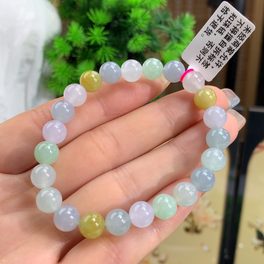 翡翠手链未镶嵌冰胶多宝手链卡8m m