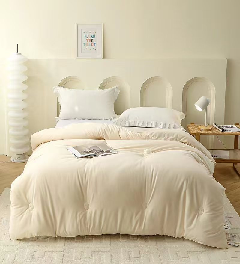 轻奢纯色全棉长绒棉冬被大豆被柔软亲肤透气贴身简约加厚立体