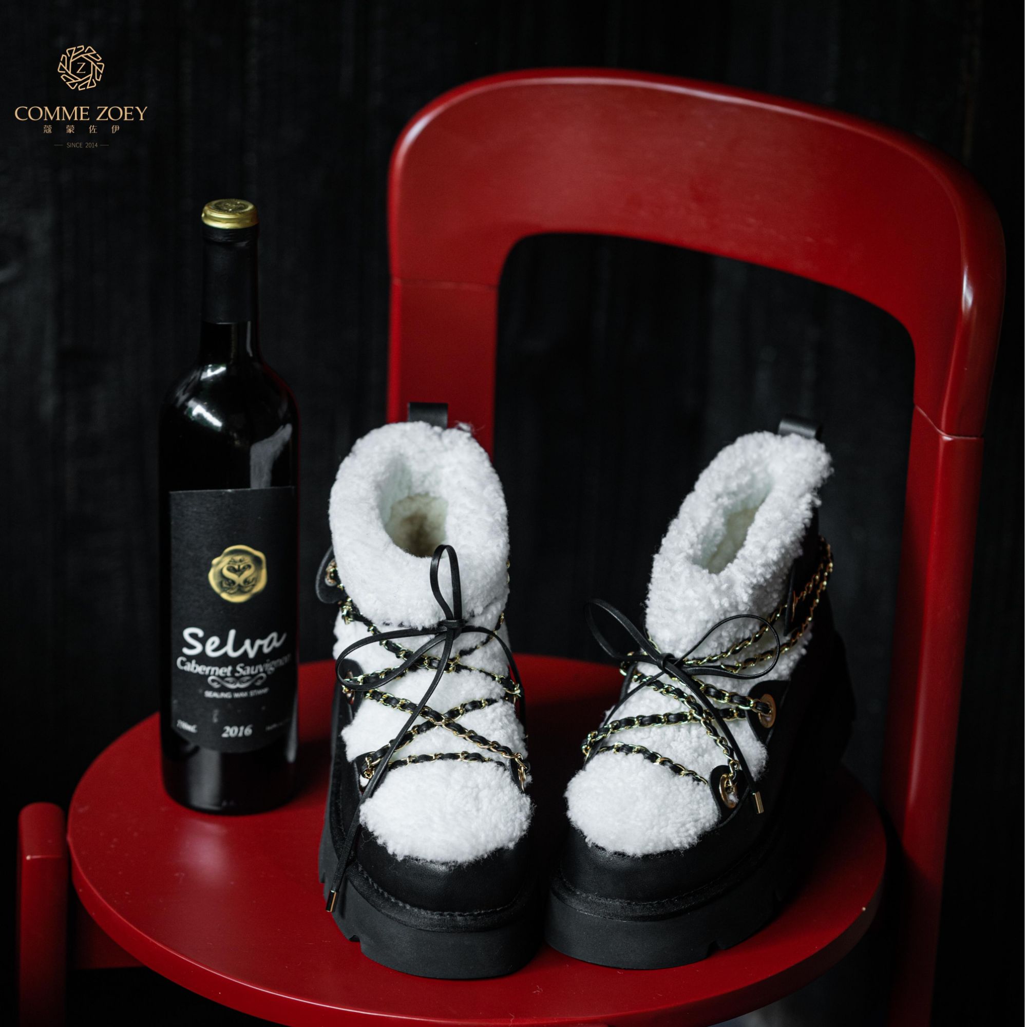 法式腔调小香风重工链条秋冬厚底5cm皮毛一体防滑羊毛雪地靴女