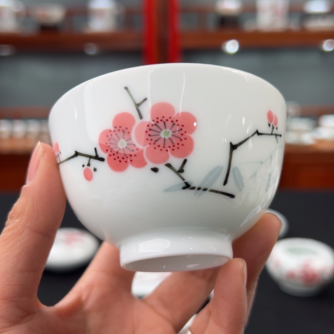 翠竹红梅直口杯杯