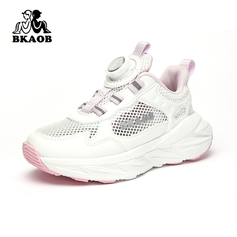 BKAOB女童减震运动鞋夏季单网透气跑步鞋旋转纽扣