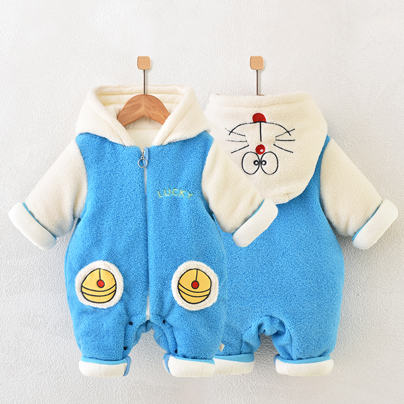 新生幼儿棉衣夹棉加厚秋冬季爬服婴儿衣服萌娃潮流宝宝外出服冬装