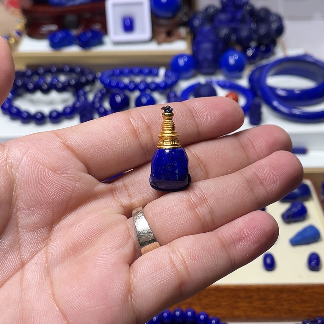 青金石银S925镀金镶嵌12mm分体三通