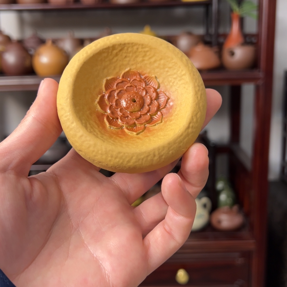 紫砂茶宠原矿段泥紫砂香插，盖置