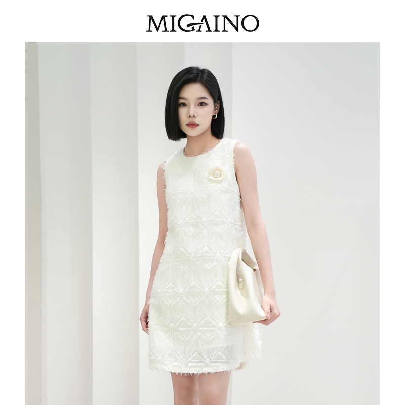 Migaino/曼娅奴夏季新款千金轻奢风氛围感无袖A版连衣裙短裙