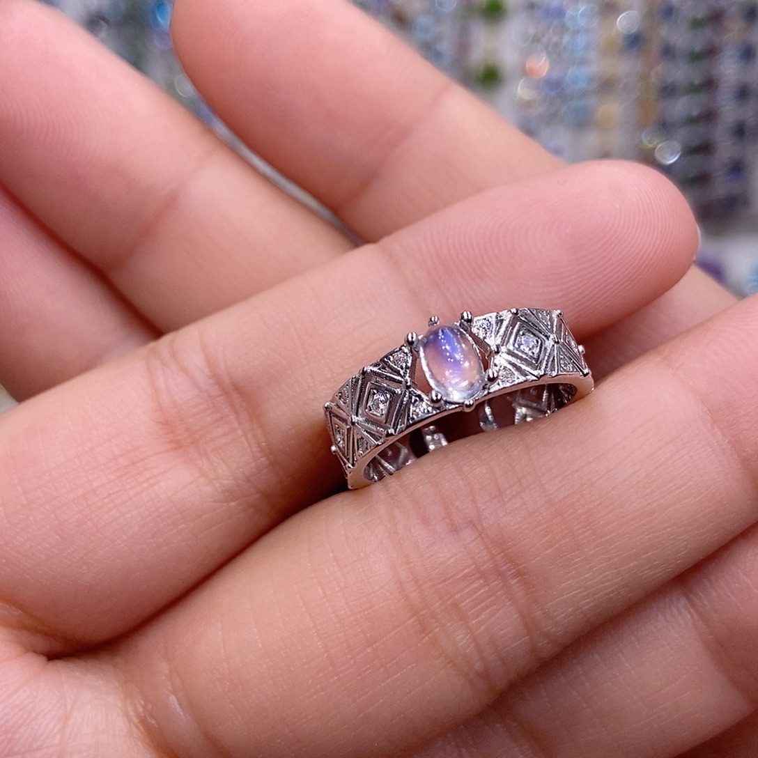 月光石银S925镶嵌戒指