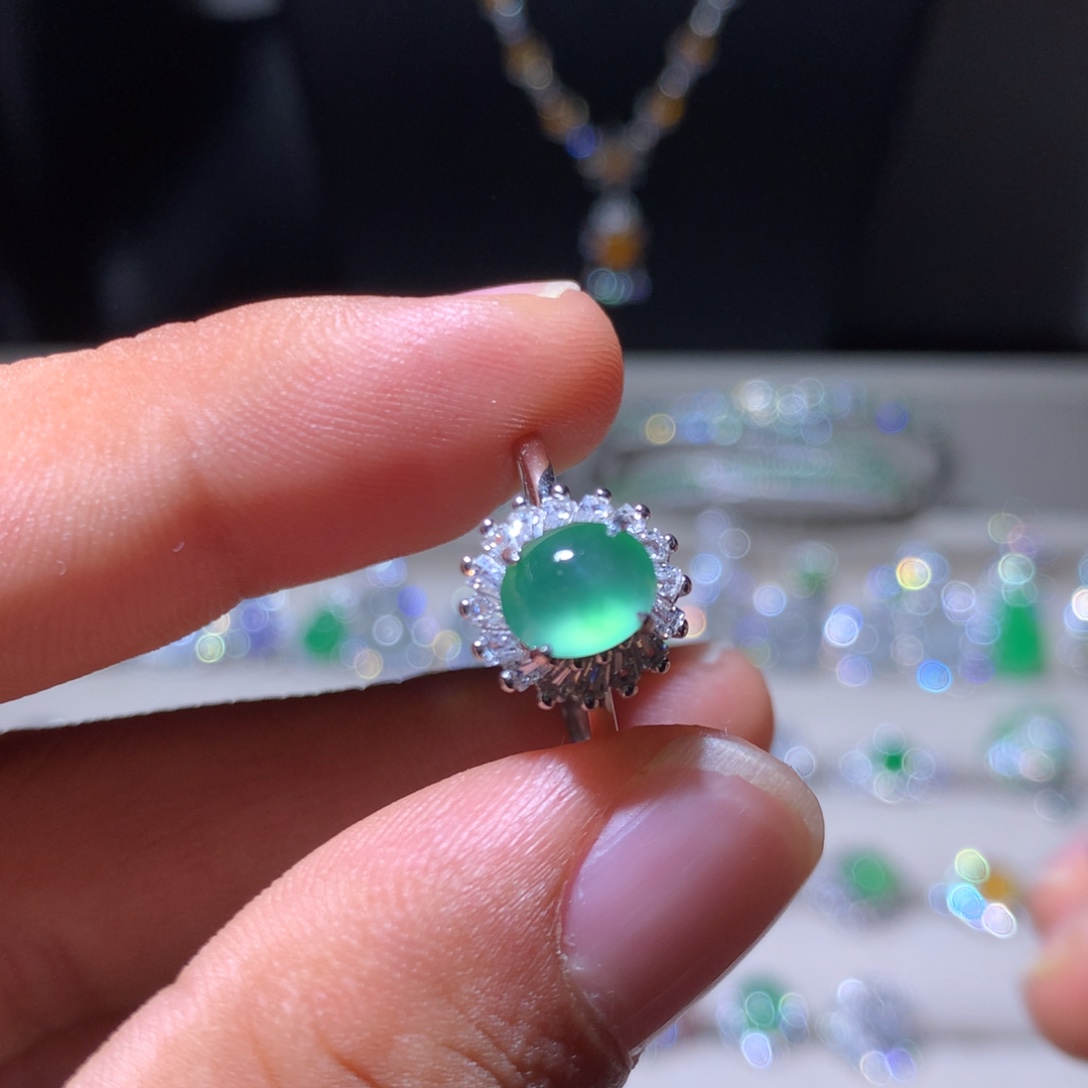 翡翠银S925镶嵌耳饰22