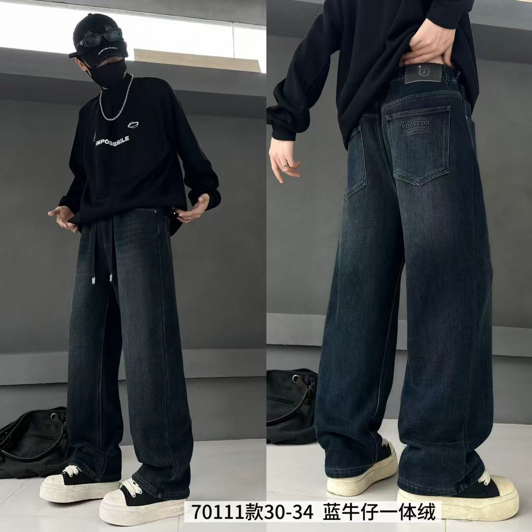 111青少年大童冬款加绒水洗潮牌休闲牛仔裤