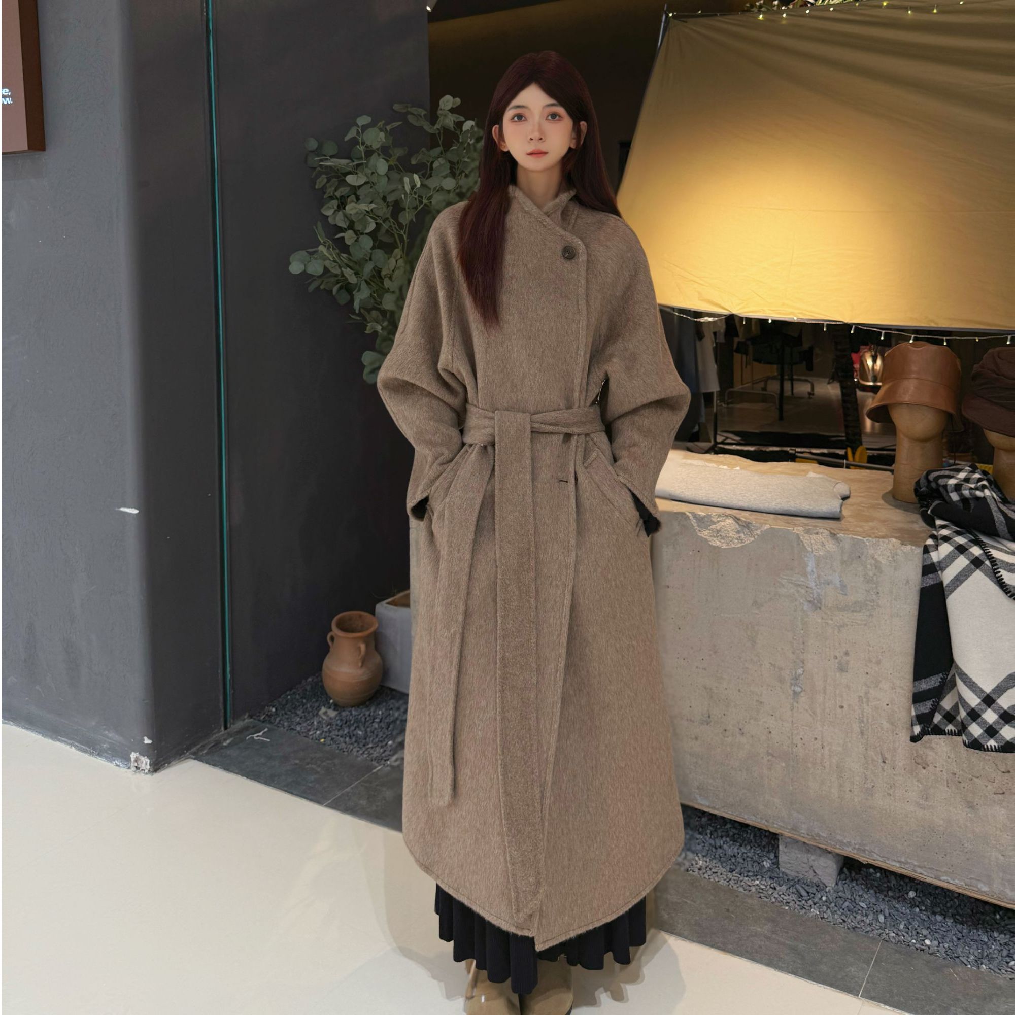 【壹壹】【人生大衣】【插肩袖】大翻领版型巨显瘦秋冬超长款羊毛大衣