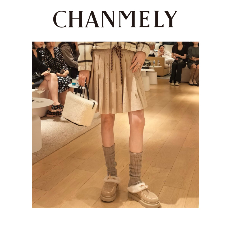 【CHANMITY】25/FW减龄学院镂空提花羊绒松紧半身裙0251078