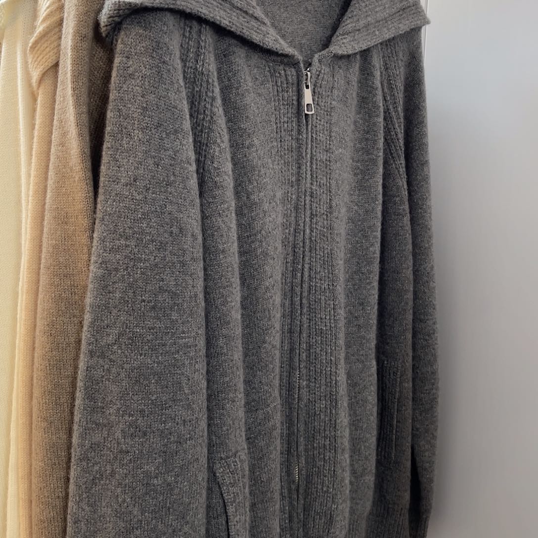 LP双拉链连帽羊绒开衫