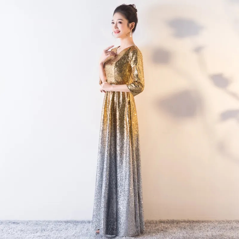 重工亮片女装气质高贵长款修身走秀主持人拖尾优雅大气宴会不扎款