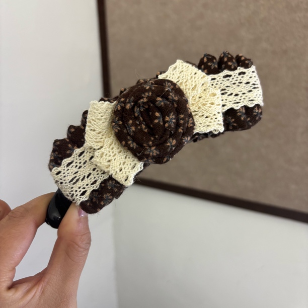 【咖色碎花香蕉夹】森系碎花竖夹甜美气质马尾固定后脑勺发夹Z033