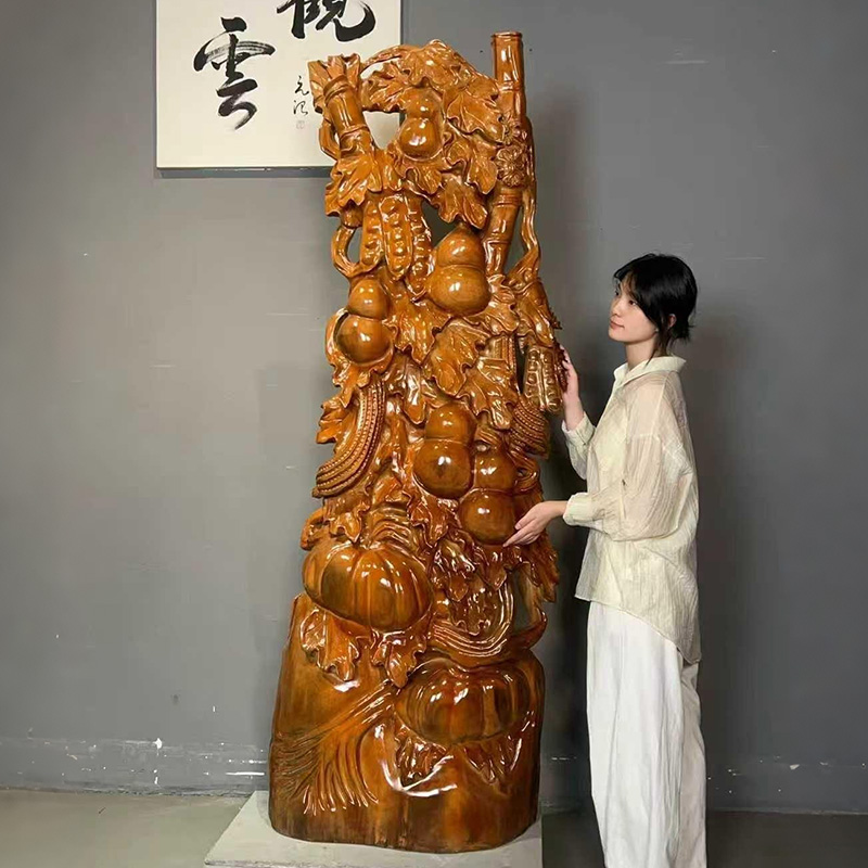 香樟木雕福禄满堂摆件实木根雕家居客厅装饰品葫芦工艺品寓意送礼