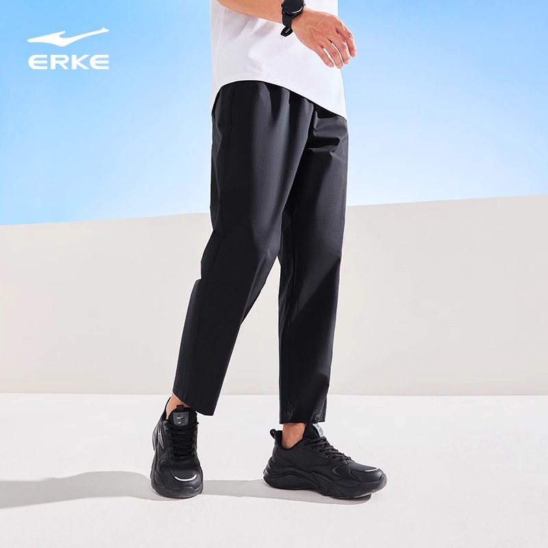 鸿星尔克2025款夏季防泼水男女休闲裤百搭速干运动长裤平口九分裤