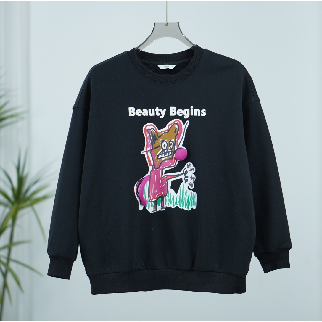 一路童行  谷系列  A051 女装简约时尚加绒套头卫衣黑色224FWY235