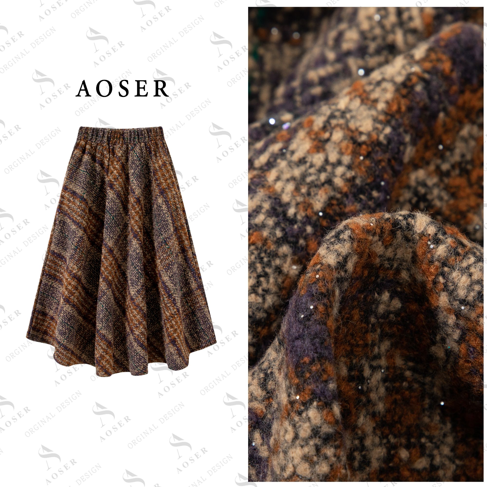 AOSER时尚宽松显瘦千鸟格小众百搭厚款半身裙日常休闲风866